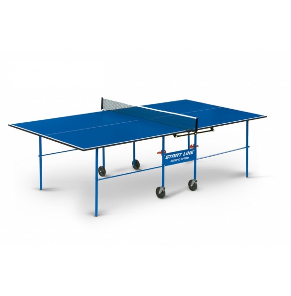 Olympic Optima blue - теннисный стол, компактного размера для небольших помещений со встроенной сеткой. 6023-2