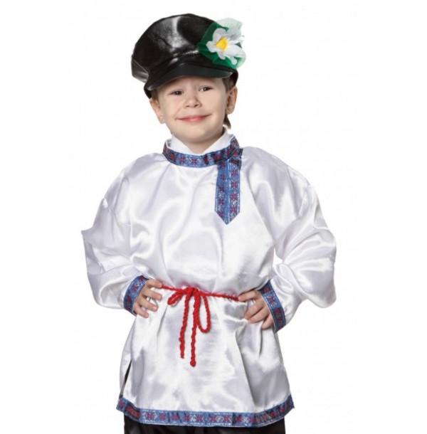 Народный костюм для мальчика (рубаха + штаны + веревочный пояс + картуз с цветком). 91026